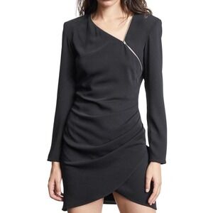 NEW - The Kooples Black Zip-neck long-sleeve stretch-woven mini dress - Size S